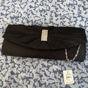 NWT - Black Evening Clutch Purse with Chain handle and Bling